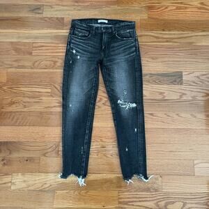 Moussy Vintage Glendele Distressed Cropped Skinny Jeans Womens 27 Black Denim